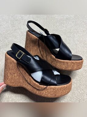 NEW Torrid Criss Cross Strap Wedge Heels Women 10 WW Black Brown Shoes NWT